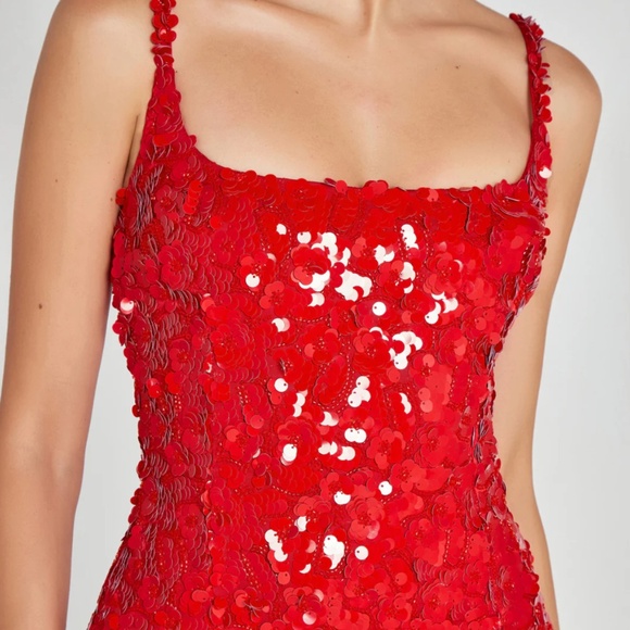 Nadine Merabi Karlie Red 3D Sequin Embellished Square Neck Mini Dress Size S - Picture 3 of 7